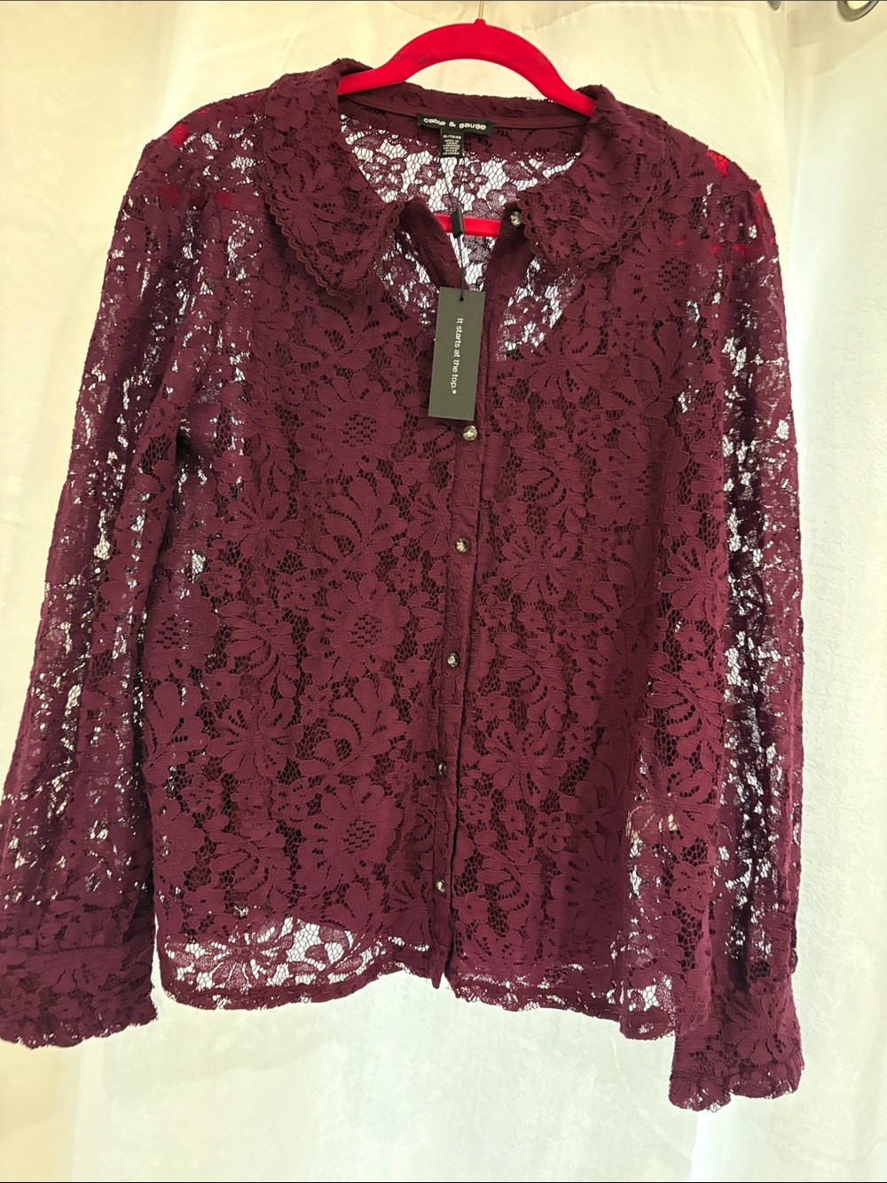 Cable & Gauge Purple Lace Button-Up Blouse